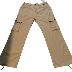 Womens XL Zmpsisa Cargo Pants Khaki Wide Leg Utility Trousers Elastic Waist